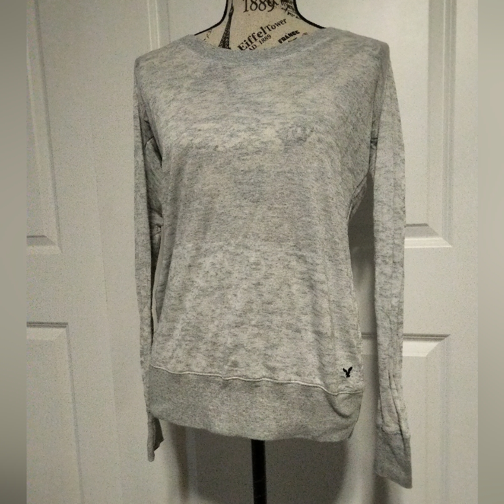 American Eagle Gray Hoodie Long Sleeve Top- M